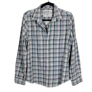 Frank & Eileen Barry Flannel Button Down Women's Large Shirt Blue Plaid‎ Preppy